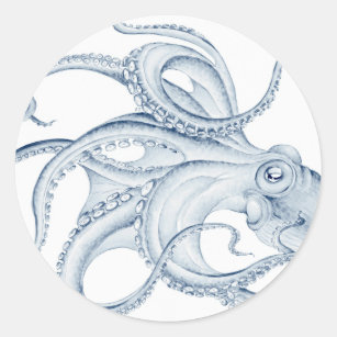 Blue Octopus Cephalopod Kraken Ink Runder Aufkleber