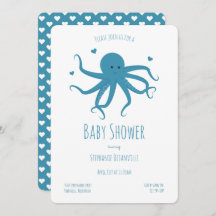 Blue Octopus Hearts Cartoon Baby Dusche