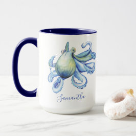 Blue Octopus Personalisiert Beach Thema Kaffeezube Tasse