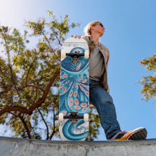 Blue Octopus Tentacles Vintage Karte Schöne Kunst Skateboard
