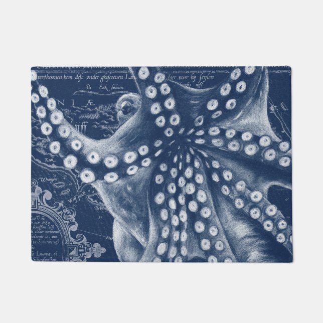 Blue Octopus Vintag Map Chic Fußmatte (Vorderseite)