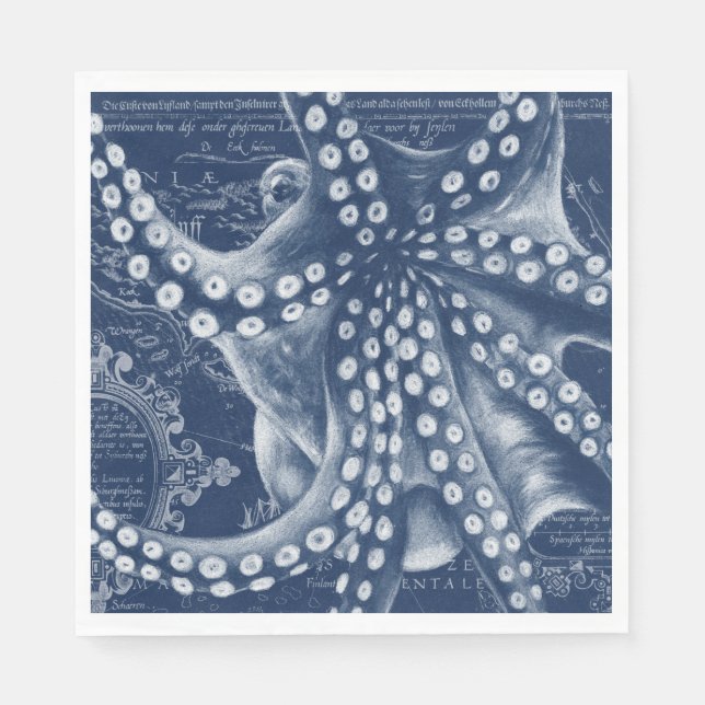 Blue Octopus Vintag Map Chic Serviette (Vorderseite)