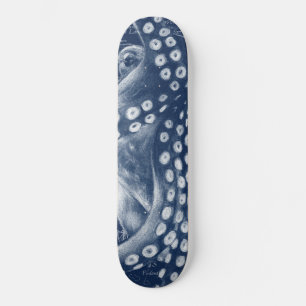 Blue Octopus Vintag Map Chic Skateboard