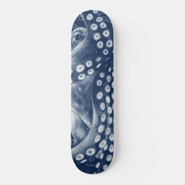 Blue Octopus Vintag Map Chic Skateboard (Vorderseite)