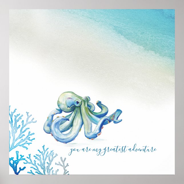 Blue Octopus Wall Art and Kinderzimmer Poster (Vorne)