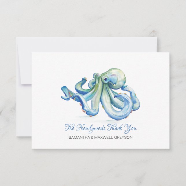 Blue Octopus Wedding Dankeschön Card (Vorderseite)