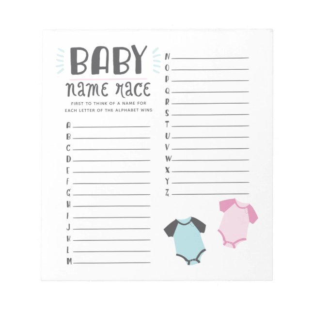 Blue oder Pink Baby Dusche Name Race Game Notizblock (Vorderseite)