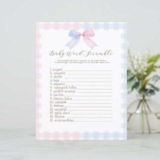 Blue oder Pink Gingham Bow Baby Dusche