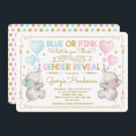 Blue oder Pink Twins Elephant Gender Reveal Baby Einladung<br><div class="desc">Herrliche Elefanten Thema Geschlecht offenbart Einladung mit zwei bezaubernden Baby-Elefanten mit Ballons in pastellblau,  rosa und gold Matching Artikel in unserem Shop zur Verfügung!</div>