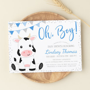 Blue Oh Boy Cow Baby Dusche Einladung