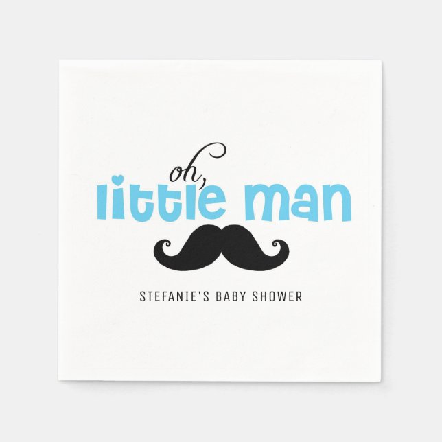 Blue Oh Little Man Mustache Custom Baby Dusche Serviette (Vorderseite)