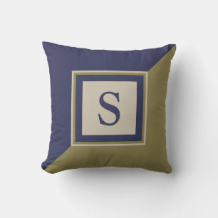 Blue Olive Green Tan Monogram Kissen