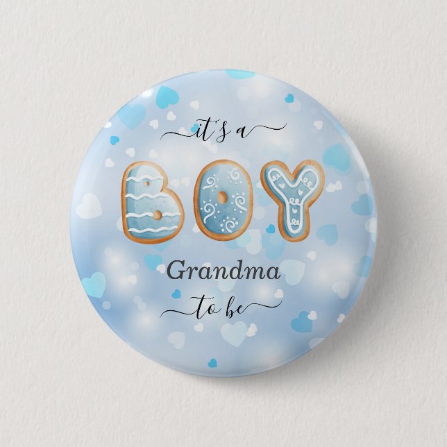 Blue Oma to Be Boy Baby Showknopf Button (Vorderseite)