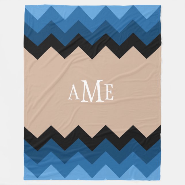 Blue Ombre Chevrons Monogram Fleece Blanket (Vorderseite)
