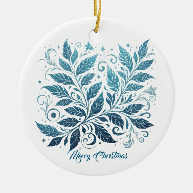 Blue Ombre Filigree Leaf Muster Keramik Ornament (Vorne)