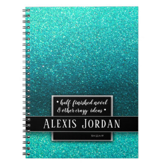 Blue Ombre Glitzer Glitzern Schwarz-weiß Monogram Notizblock