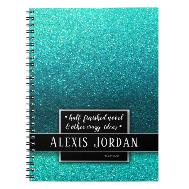 Blue Ombre Glitzer Glitzern Schwarz-weiß Monogram Notizblock (Vorderseite)