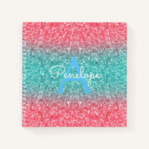 Blue Ombre Glitzer und Monogram Sketchbook Notizbuch