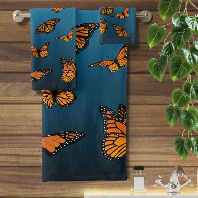 Blue Ombre Monarch Butterflies Badhandtuch Set (Von Creator hochgeladen)