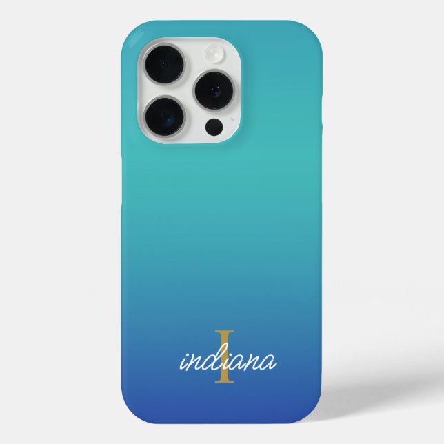 Blue Ombre Monogram Script Modern Case-Mate iPhone Hülle (Rückseite)