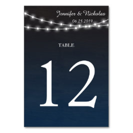 Blue Ombre n Lights Wedding Reception Tischnummer