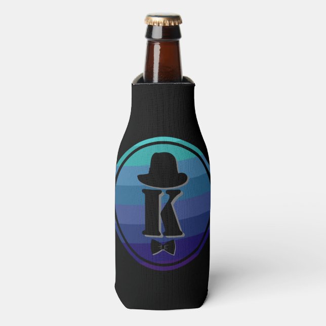 Blue Ombre Name Initial Monogram for Men Flaschenkühler (Flaschenvorderseite)