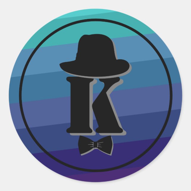 Blue Ombre Name Initial Monogram for Men Runder Aufkleber (Vorderseite)