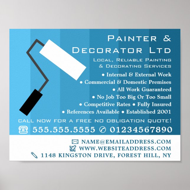 Blue Ombre & Paint Roller, Painter & Decorator Poster (Vorne)