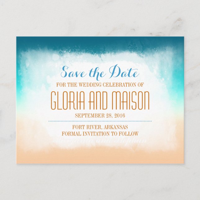Blue ombre Save the Date Postkarten (Vorderseite)