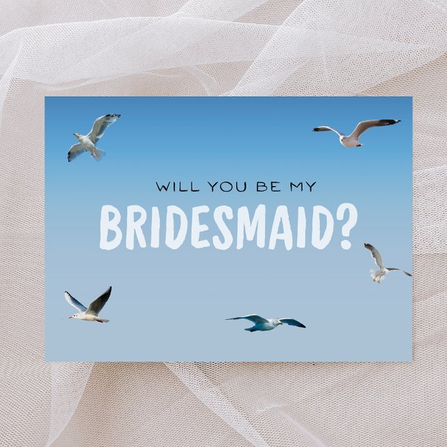 Blue Ombre Seagulls Coastal Bridesmaid Vorschlag Karte (Von Creator hochgeladen)