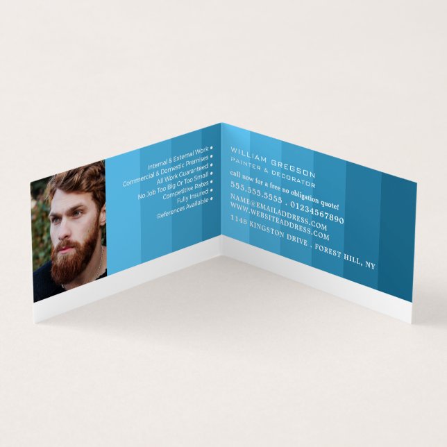 Blue Ombre Streifen, Maler und Dekorator Foto Visitenkarten (Innenseite)