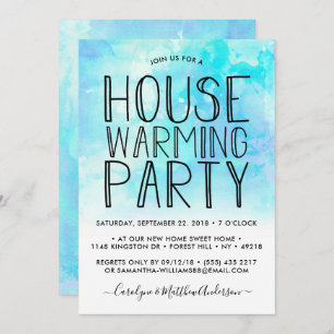 Blue Ombre Watercolor Housewarming Party Einladung