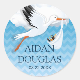 Blue Ombre Zickzack Baby Name Runder Aufkleber