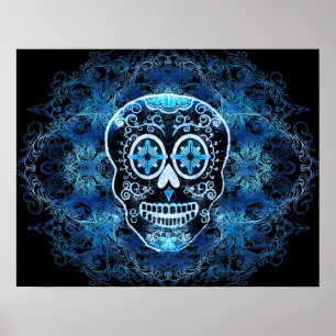 Blue on Black Calavera Print Poster