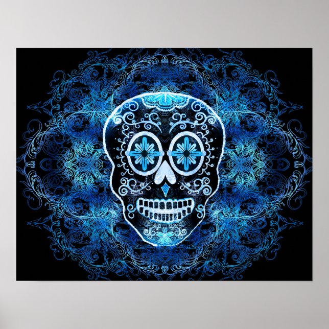 Blue on Black Calavera Print Poster (Vorne)