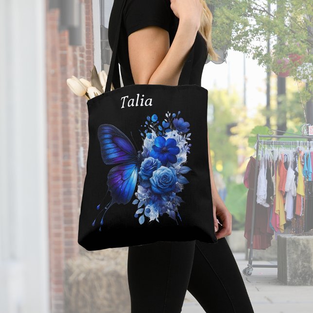 Blue on Black Floral Butterfly Personalisiert (Von Creator hochgeladen)
