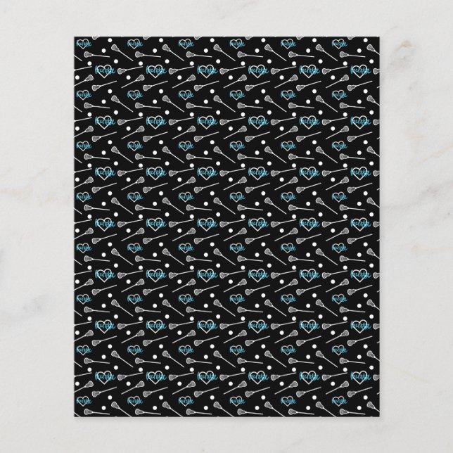 Blue on Black Lacrosse Stick & Hearts Scrapbook (Vorderseite)