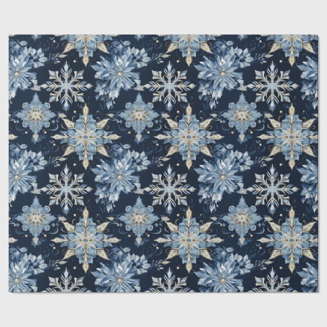 Blue on Blue Jewele Snowflakes Geschenkpapier (Saum)