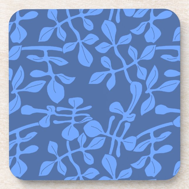 Blue on Blue Leaf Pattern Untersetzer Set von sech (Vorderseite)
