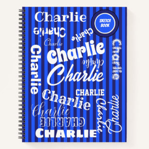 Blue on Blue Stripes Karo Personalisierter Name Ar Notizbuch