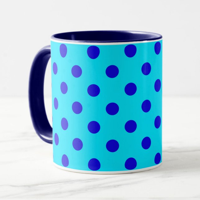 Blue On Cyan Polka Dots Pattern Design Tasse (Von Creator hochgeladen)