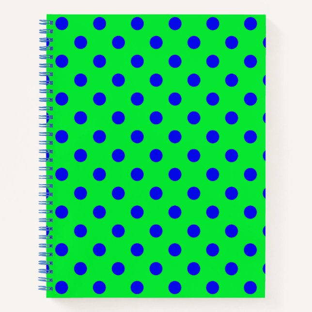 Blue On Green Polka Dots Pattern Design  Notizbuch (Vorderseite)