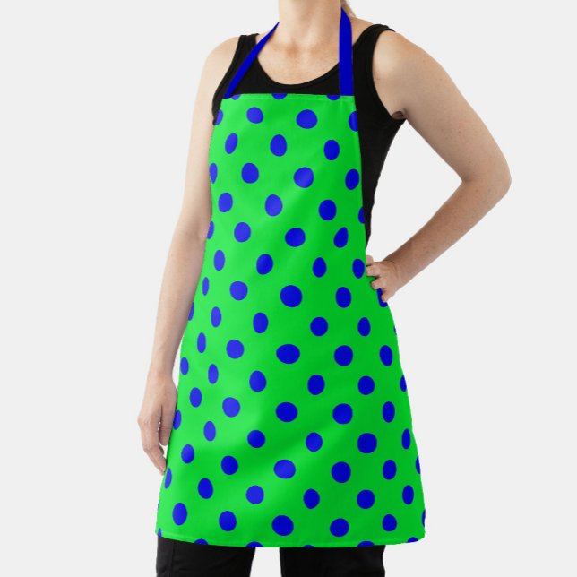 Blue On Green Polka Dots Pattern Design  Schürze (Von Creator hochgeladen)