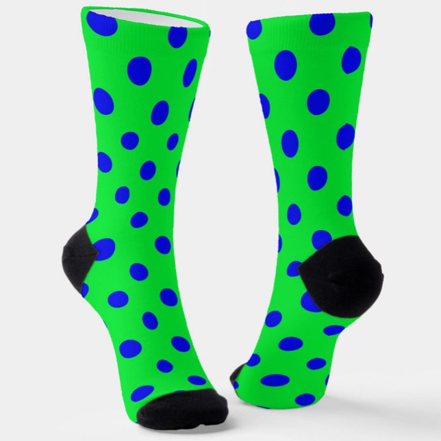 Blue On Green Polka Dots Pattern Design  Socken (Von Creator hochgeladen)