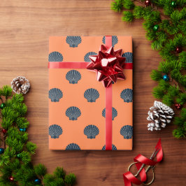 blue on orange scallop shelled wrapping paper geschenkpapier