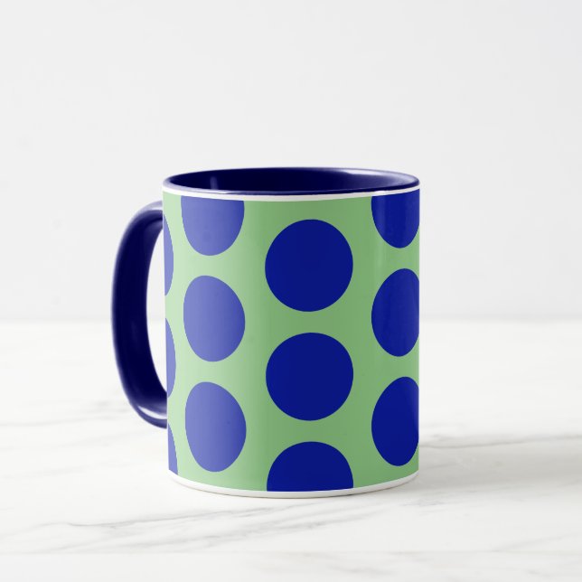 Blue on Sage Green Polka Dot Art Tassen Cup (Vorderseite Links)