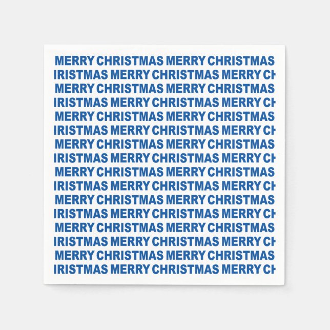 Blue on White Christmas Typografy Paper Napkin Serviette (Vorderseite)