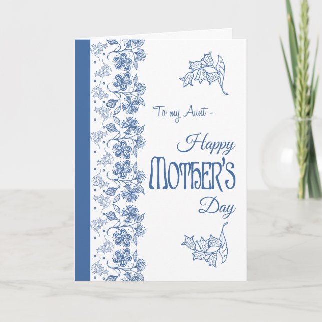 Blue on White Floral Mother Day Card for Tante Karte (Vorderseite)