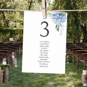 Blue on White Hydrangea Guestlist Tischnummer
