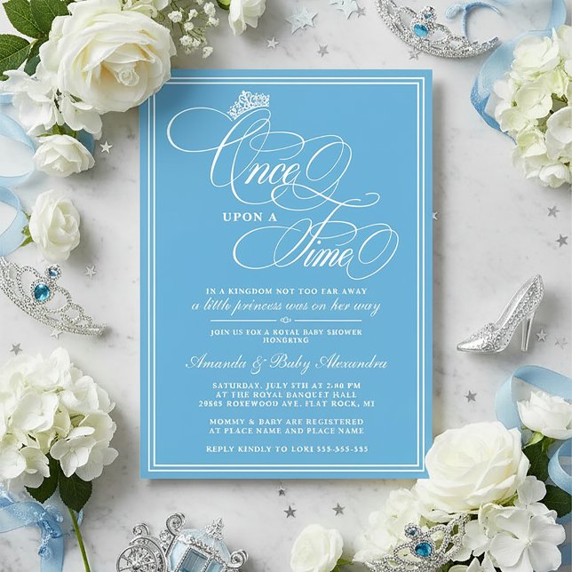 Blue Once Upon A Time Princess Baby Shower Einladung (Princess Baby Shower | Once Upon a Time Princess Baby Shower Invitation)
